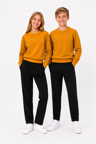 Unisex Çocuk Şardonlu Bisiklet Yaka Eşofman Takımı Hardal-301