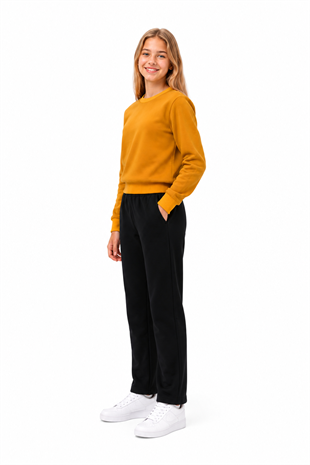 Unisex Çocuk Şardonlu Bisiklet Yaka Eşofman Takımı Hardal-301
