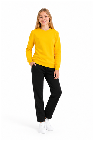 Unisex Çocuk Şardonlu Bisiklet Yaka Eşofman Takımı Sarı-301