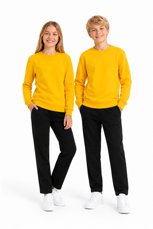 Unisex Çocuk Şardonlu Bisiklet Yaka Eşofman Takımı Sarı-301