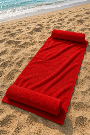 Yetişkin Unisex 70x140cm Plaj Havlusu - Banyo Havlusu - Deniz Havlusu-Kırmızı