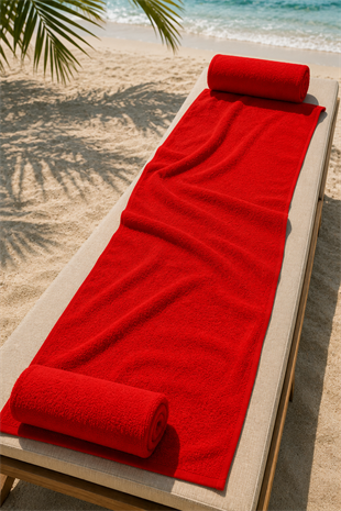 Yetişkin Unisex 70x140cm Plaj Havlusu - Banyo Havlusu - Deniz Havlusu-Kırmızı