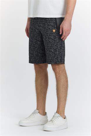 Erkek Polycotton Baskılı Şort Siyah 6047-S