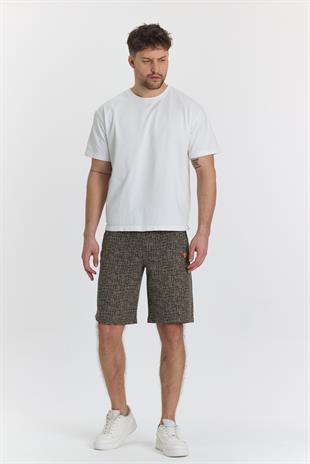 Erkek Polycotton Baskılı Şort Haki 6047-H