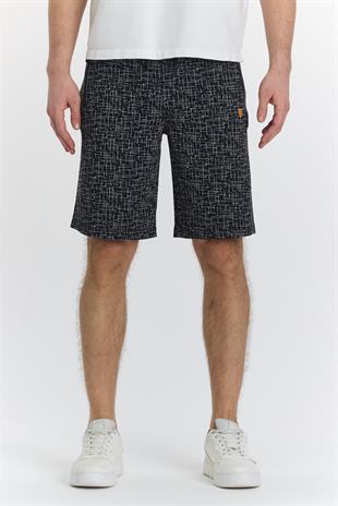 Erkek Polycotton Baskılı Şort Siyah 6047-S