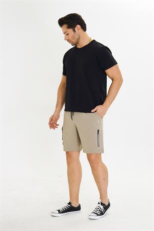 Erkek StretchFit Kargo Cepli Esnek Şort bej 6040-B