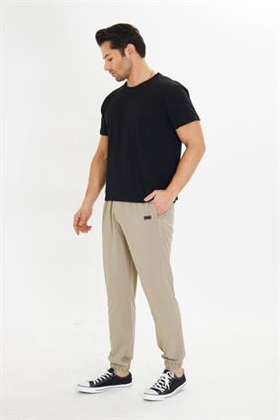 Erkek StretchFit Esnek Lastik Paçalı Eşofman Altı Bej 2663-B