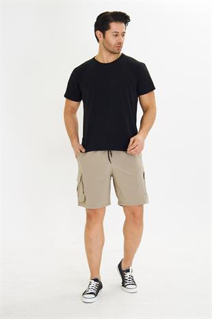 Erkek StretchFit Kargo Cepli Esnek Şort bej 6040-B
