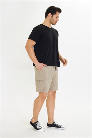 Erkek StretchFit Kargo Cepli Esnek Şort bej 6040-B