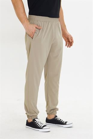 Erkek StretchFit Esnek Lastik Paçalı Eşofman Altı Bej 2663-B