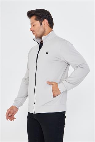 Erkek Tam Fermuarlı Şardonlu Dalgıç Sweatshirt Gri 5256SW-G