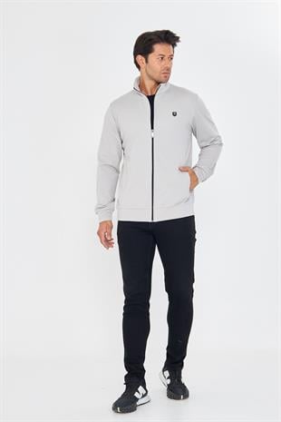 Erkek Tam Fermuarlı Şardonlu Dalgıç Sweatshirt Gri 5256SW-G