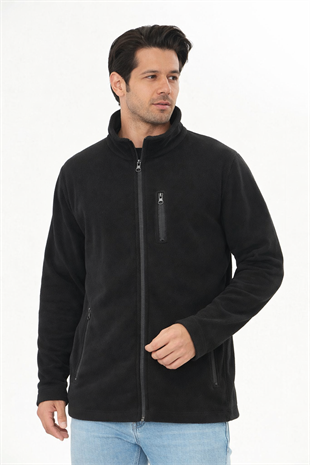 Erkek Tam Fermuarlı Cepli Polar Siyah 8517-S