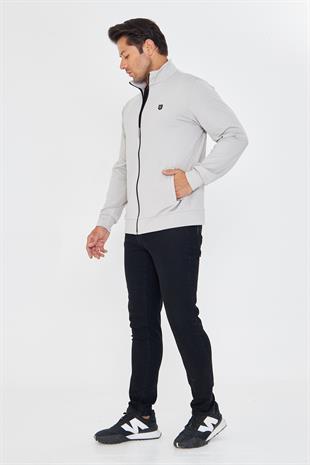 Erkek Tam Fermuarlı Şardonlu Dalgıç Sweatshirt Gri 5256SW-G
