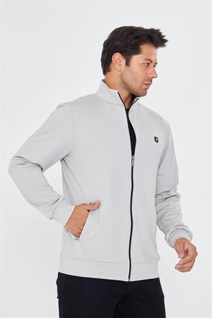 Erkek Tam Fermuarlı Şardonlu Dalgıç Sweatshirt Gri 5256SW-G