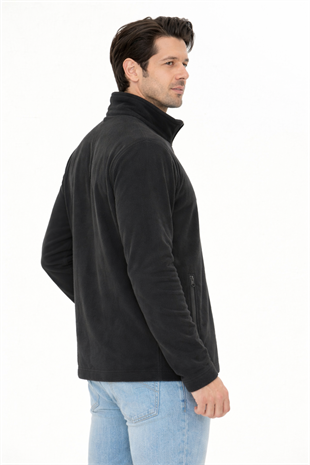Erkek Tam Fermuarlı Cepli Polar Siyah 8517-S