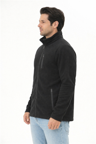 Erkek Tam Fermuarlı Cepli Polar Siyah 8517-S