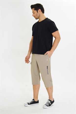 Erkek StretchFit Kargo Cepli Esnek Kapri Bej 6035-B