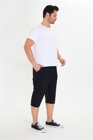 Erkek StretchFit Kargo Cepli Esnek Kapri Siyah 6035-S