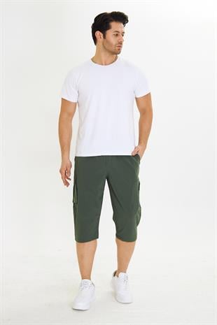 Erkek StretchFit Kargo Cepli Esnek Kapri Haki 6035-H