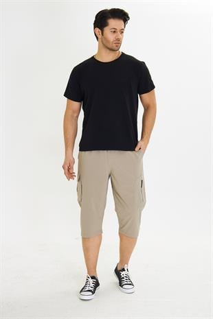 Erkek StretchFit Kargo Cepli Esnek Kapri Bej 6035-B