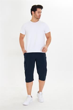 Erkek StretchFit Kargo Cepli Esnek Kapri Lacivert 6035-L