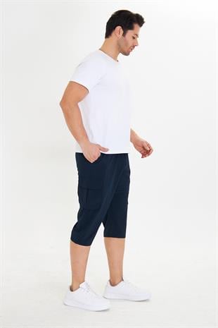 Erkek StretchFit Kargo Cepli Esnek Kapri Lacivert 6035-L