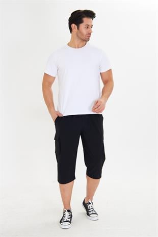 Erkek StretchFit Kargo Cepli Esnek Kapri Siyah 6035-S