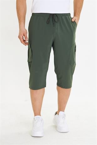 Erkek StretchFit Kargo Cepli Esnek Kapri Haki 6035-H