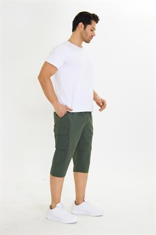 Erkek StretchFit Kargo Cepli Esnek Kapri Haki 6035-H