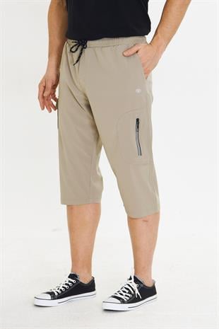 Erkek StretchFit Kargo Cepli Esnek Kapri Bej 6035-B
