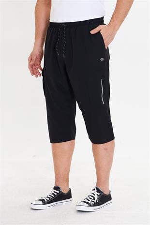 Erkek StretchFit Kargo Cepli Esnek Kapri Siyah 6035-S