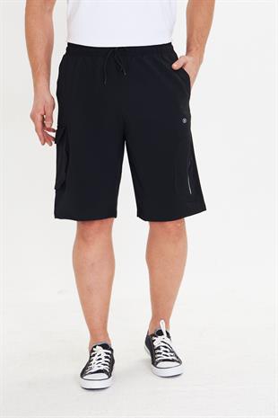 Erkek StretchFit Kargo Cepli Esnek Şort Siyah 6040-S