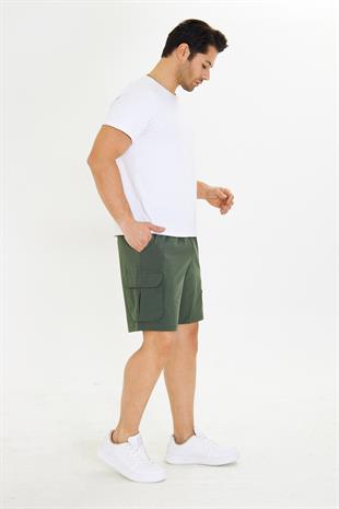 Erkek StretchFit Kargo Cepli Esnek Şort Haki 6040-H