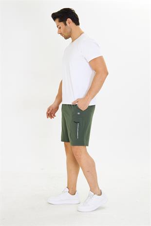 Erkek StretchFit Kargo Cepli Esnek Şort Haki 6040-H