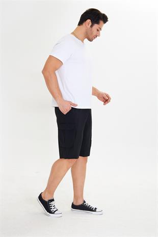 Erkek StretchFit Kargo Cepli Esnek Şort Siyah 6040-S