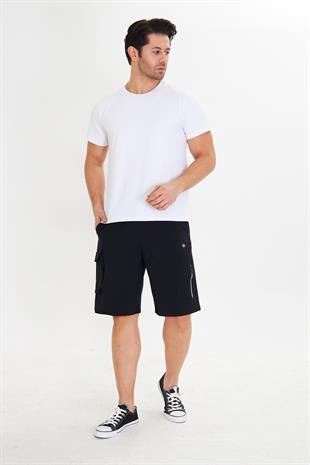 Erkek StretchFit Kargo Cepli Esnek Şort Siyah 6040-S