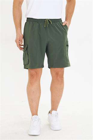 Erkek StretchFit Kargo Cepli Esnek Şort Haki 6040-H