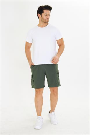 Erkek StretchFit Kargo Cepli Esnek Şort Haki 6040-H