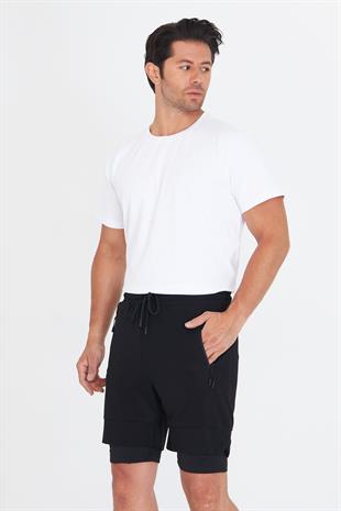 Erkek Taytlı Fermuarlı Cepli Spor Şort Siyah 5807-S