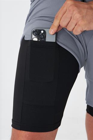 Erkek Taytlı Fermuarlı Cepli Spor Şort Füme 5807-F