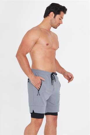 Erkek Taytlı Fermuarlı Cepli Spor Şort Füme 5807-F