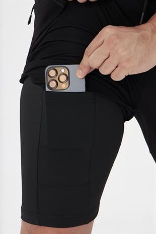 Erkek Taytlı Fermuarlı Cepli Spor Şort Siyah 5807-S