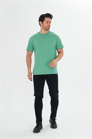Erkek Pamuklu Bisiklet Yaka Oversize Tişört Yeşil 5015-Y