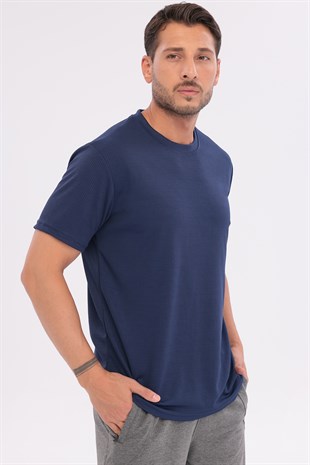 Erkek Sporcu Bisiklet Yaka T-Shirt Lacivert-5017