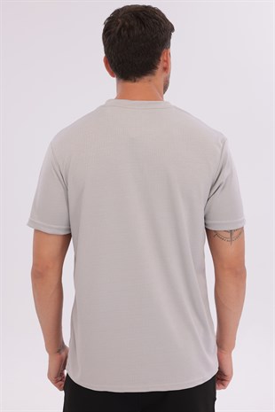 Erkek Sporcu Bisiklet Yaka T-Shirt Gri-5017