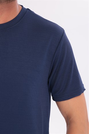 Erkek Sporcu Bisiklet Yaka T-Shirt Lacivert-5017