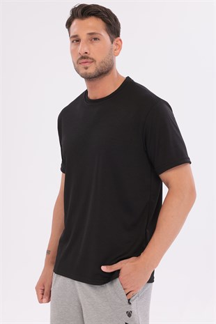 Erkek Sporcu Bisiklet Yaka T-Shirt Siyah-5017