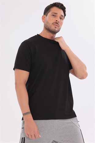 Erkek Sporcu Bisiklet Yaka T-Shirt Siyah-5017