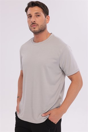Erkek Sporcu Bisiklet Yaka T-Shirt Gri-5017